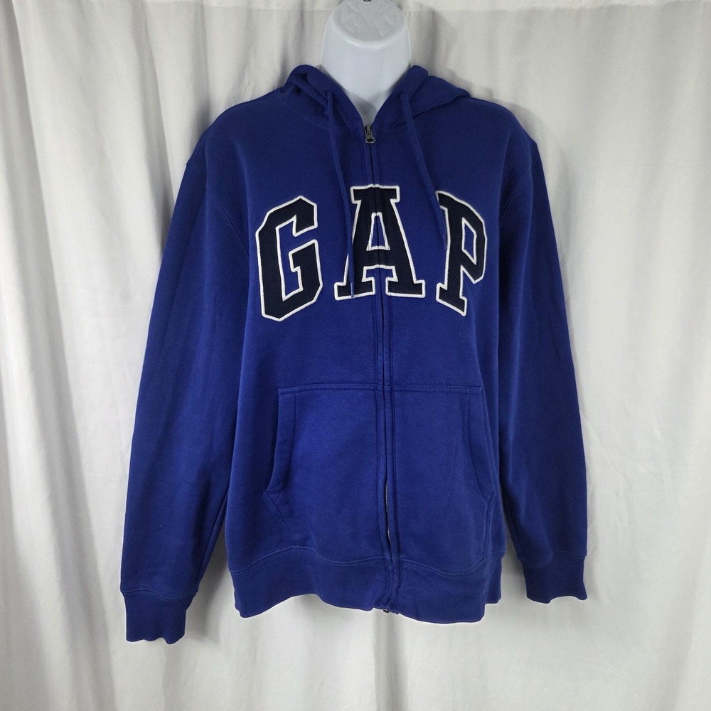 Gap Hoodie Mens Small Blue Full Zip Fleece Sweatshirt Logo Kangaroo Pocket